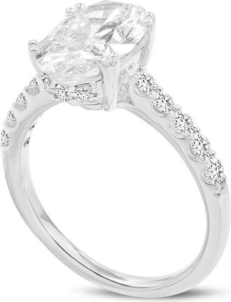 LuvMyJewelry Isidora 14K White Gold Oval Lab Grown Diamond Hidden Halo Engagement Ring - 3.51 Ct