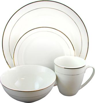 Gibson Home Palladine 16 Piece Dinnerware Double Gold Banded Set in White at Nordstrom