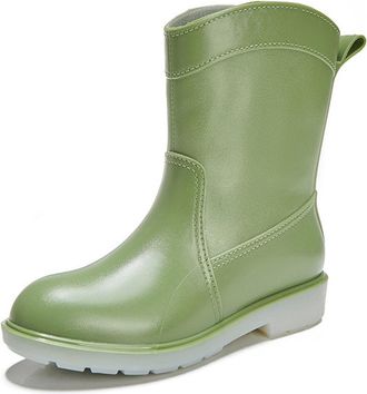Pangolin Womens Waterproof Ankle Wellington Boots, Non-Slip Rubber Rain Boots, Pull-On Mid Calf Wellies for Garden, Walking, Festival and Dog Walking Green 6.5