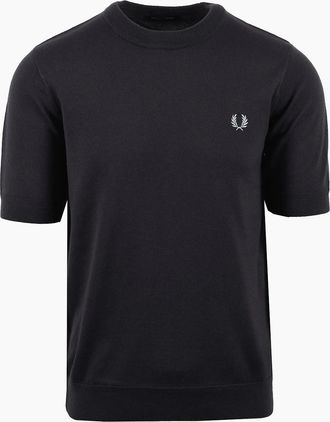Fred Perry Mens FRED PERRY COTTON KNITTED T-SHIRT ANCHOR GREY - Black - Size: 38