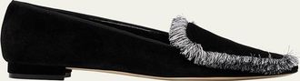 Manolo Blahnik Agrofran Velvet Fringe-Trim Loafers