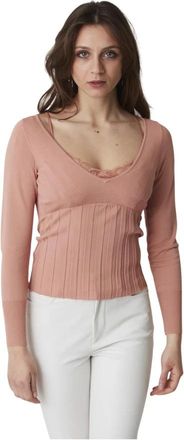 Pinko Volley Viscose Strandtop - Dames - V-hals truien - Roze - L - Truien & Vesten
