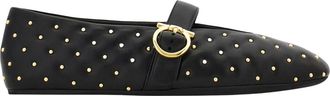 Ferragamo Nappa Leren Ballerinas met Studs en Haak-en-oogsluiting - Dames - Ballerinas - Zwart - 36 EU - Leer - Schoenen