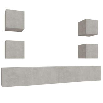 vidaXL Vidaxl - Set Di Mobili Porta Tv 6 Pz Grigio Cemento In Legno Multistrato