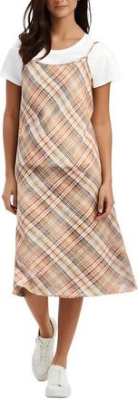 Nautica Jeans Midi Dress Women Brown Plaid Layered Spaghetti Strap FTS1495