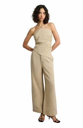 Onia Air Linen Asymmetrical Halter Top in Jute at Nordstrom, Size 14