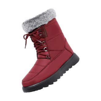 Generic Shoes for Snow Women Plush Deer Prints Flat Round Toe Lazy Suede Shoes Boots Ladies Boots Size 5 Wide Calf (Red, 6.5)