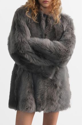 Mango Reversible Leather & Genuine Shearling Coat in Grey at Nordstrom, Size Small