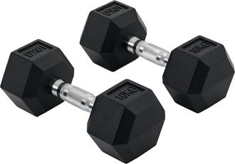 HOMCOM Homcom - Juego De Mancuernas 2x10 Kg Con Barra De Conexi&oacute;n De Metal Y Cabeza Hexagonal Juego De Pesas Para Entrenamiento En Casa Gimnasio Oficina