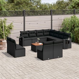 vidaXL Set De Sof&aacute;s De Jard&iacute;n 12 Piezas Cojines Rat&aacute;n Sint&eacute;tico Negro Vidaxl