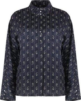 Tory Burch Jacquard Blouse - Dames - Overhemden - Blauw - M - Overhemden