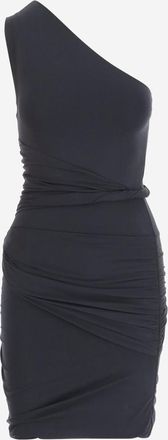 Patou Navy Blue Draped One-shoulder Mini Dress