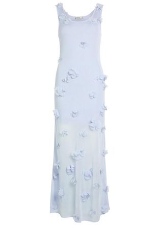 SIMKHAI Ivi Floral-appliqu&eacute;d Fine-knit Midi Dress - Light Blue - S (UK8-10 / S)