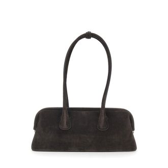 Osoi Shoulder Bag Boat Wide With Round Handles Brown Suede For Women Cow