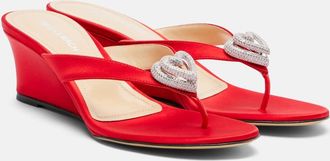 Mach & Mach Double Heart satin wedge thong sandals