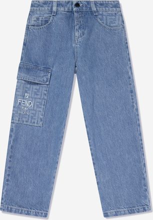 Fendi Kids Unisex Washed Denim Jeans in Blue Cotton - Size 12Y