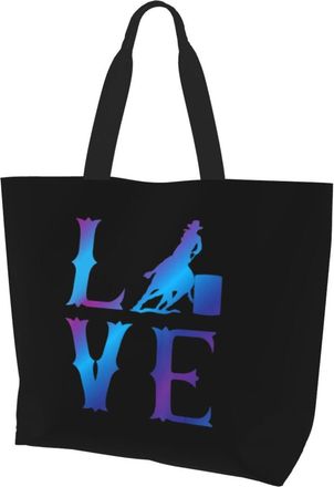 AOOEDM Love Barrel Racing Ladies Canvas Tote Reusable Shopping Bag