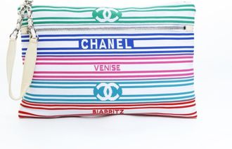 Chanel Multi-Color Cotton Canvas Clutch Bag (Pre-Owned)