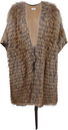 P.A.R.O.S.H. Wool And Faux Fur Vest With Drop Shoulders And Drawstring Closure