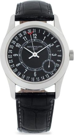 Patek Philippe 2016 pre-owned Calatrava 37mm - unisex - Alligator Leather/18kt White Gold - One Size - Black