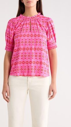 Sugarlips Mirany Ikat Bindy Puff Sleeve Top in Fuchsia Red Multi at Nordstrom, Size X-Large