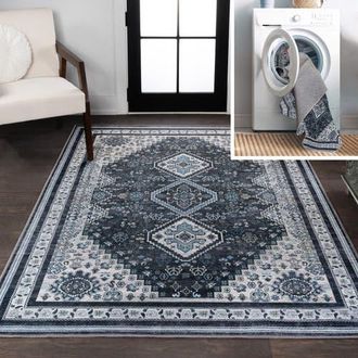 Jonathan Y Designs Dalyan Geometric Medallions Machine-Washable Area Rug in Navy/light Gray at Nordstrom, Size 2Ft 0In X 8Ft 0In