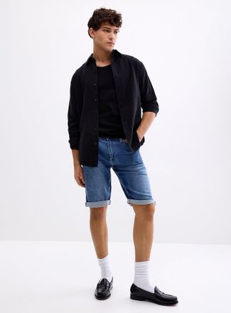 Point Zero Mens Knit-like underside faded-blue denim Bermuda Shorts