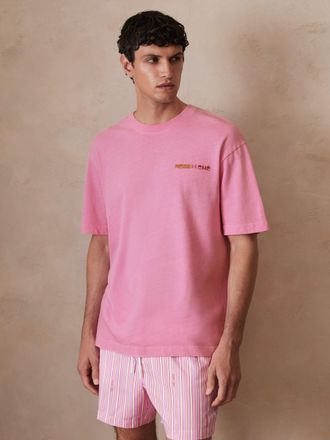 Reiss Mens x Ch&eacute; Pink | Cotton-linen Sunset T-shirt, XL