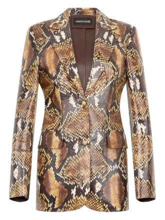 Roberto Cavalli snakeskin-effect leather jacket - women - Calf Leather - 38 - Brown
