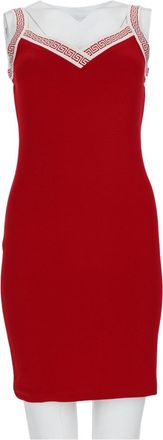 Versace Fitted Mini Dress With Geometric Greek Key Trim