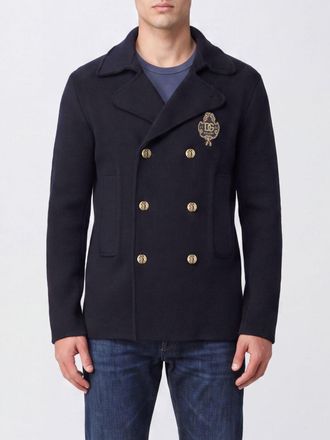 Dolce & Gabbana Double-Breasted Short Virgin Wool Coat with Crest