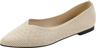 Generic Womens Flat Shoes Pointed Toe Casual Pumps Shoes Solid Color Stylish Breathable Comfortable Classic Slip On Ballet Flats Office Walking Beige