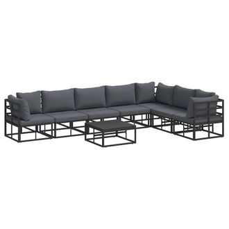 Berkfield Home Garden Sofa Set with Cushion with Pillow 8 pcs Black Aluminium