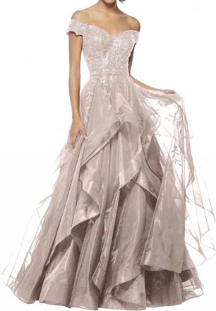 Sherri Hill Off-The-Shoulder Evening Gown In Rose Gold