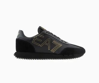Emporio Armani Mens Black & White Vintage Sneaker - Black / Gold - Size: 10
