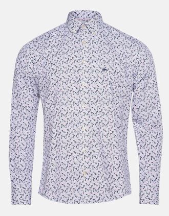 Fynch-Hatton Mens Leaf Print Button Down Shirt Magnolia - Pink - Size: Regular/36