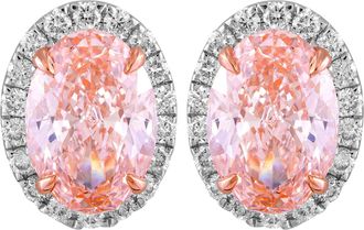 Diamond2Deal 14k White Gold Vivid Pink Oval Cut 3.25 Ct Lab-Grown Diamond Halo Stud Earrings