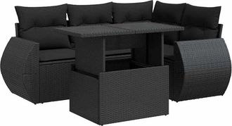 vidaXL Set De Muebles De Jard&iacute;n 5 Pzas Y Cojines Rat&aacute;n Sint&eacute;tico Negro Vidaxl