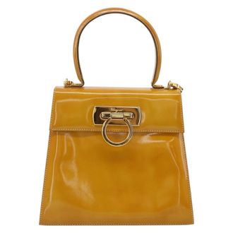 Ferragamo Gancini Handbag Patent Leather Yellow Patent_Leather Handbag (Pre-Owned)
