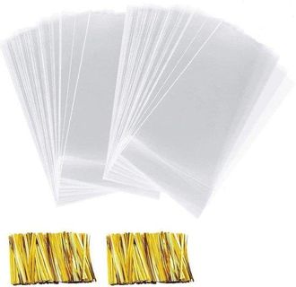 OEM 200 Bolsas De Celof&aacute;n Transparente, De 10x15 Cm, Con Bandas Met&aacute;licas