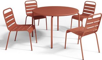 Vente-Unique Comedor de jard&iacute;n de metal - Mesa D.110 cm y 4 sillas apilables - Terracota - MIRMANDE