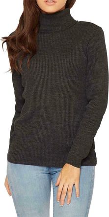 Generic Womens Ladies Ribbed Polo Neck TOP Jumper Turtle ROLL Neck Full Sleeve Plain TOP (S/M 8-10, Charcoal)