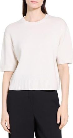 Theory Short Sleeve Cashmere Sweater in Ivory at Nordstrom Rack, Size Large