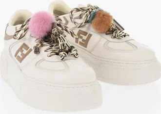 Fendi Low Two-Tone Leather Sneakers With Charm Fendi