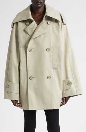 Balenciaga Double Breasted Cotton Twill Trench Coat in 9710 Beige at Nordstrom, Size 38