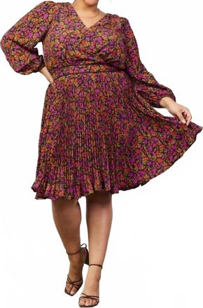 Skies Are Blue Clothing Printed Overlap Dress - Plus In Black-Magenta