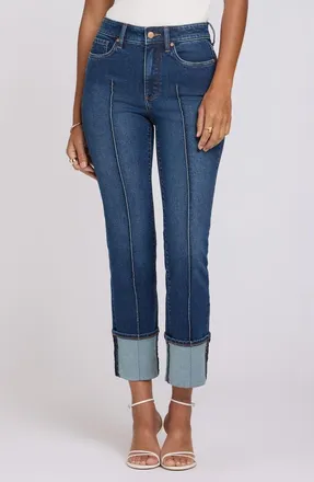 NYDJ Marilyn Cuffed Pintuck Straight Leg Jeans in Sunset Villa at Nordstrom, Size 12P