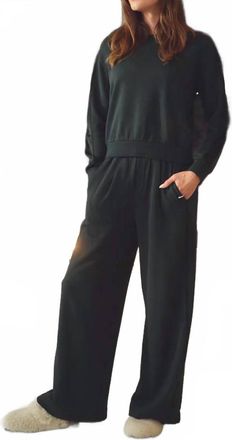 Stateside Softest Fleece Satin Trimmed Wide Leg Pant In Green