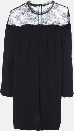 Sandro Black Crepe Lace Trim Shift Dress