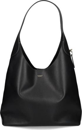 Coach Tote Bags, female, Black, Size: ONE SIZE Black Leather Handbag with Logo Stamp